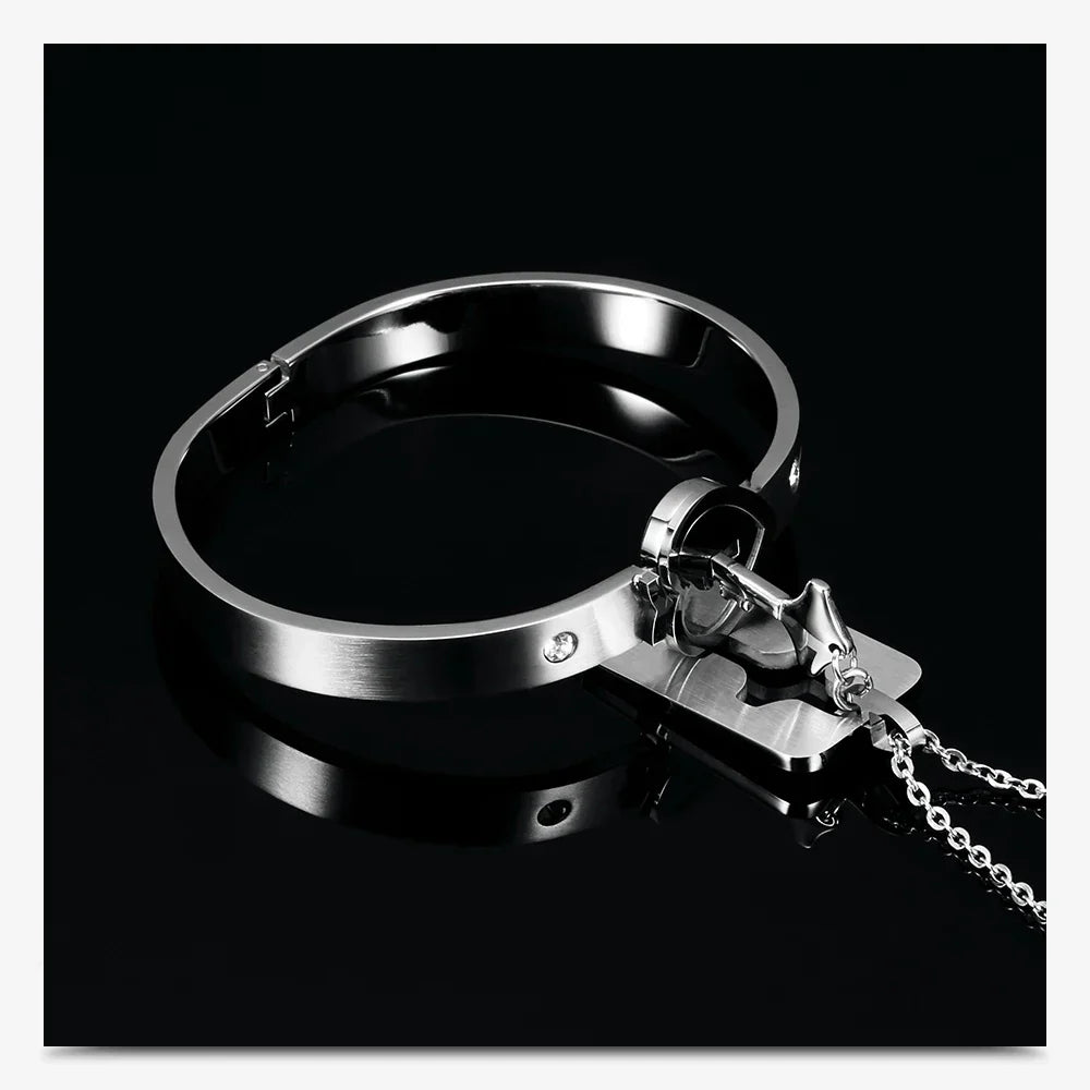 Lock Bracelet and Key Necklace Set