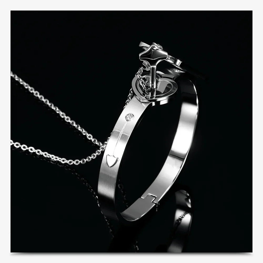 Lock Bracelet and Key Necklace Set