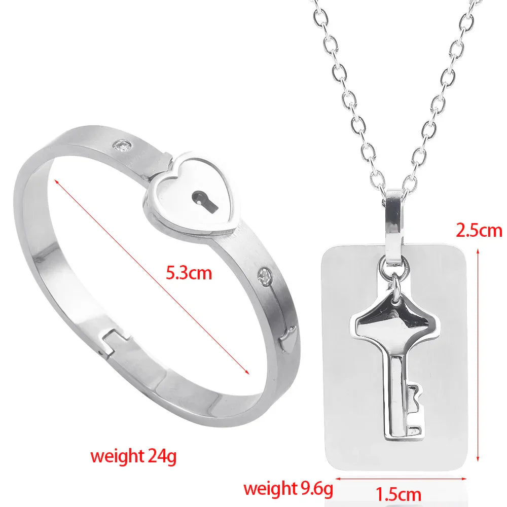 Lock Bracelet and Key Necklace Set