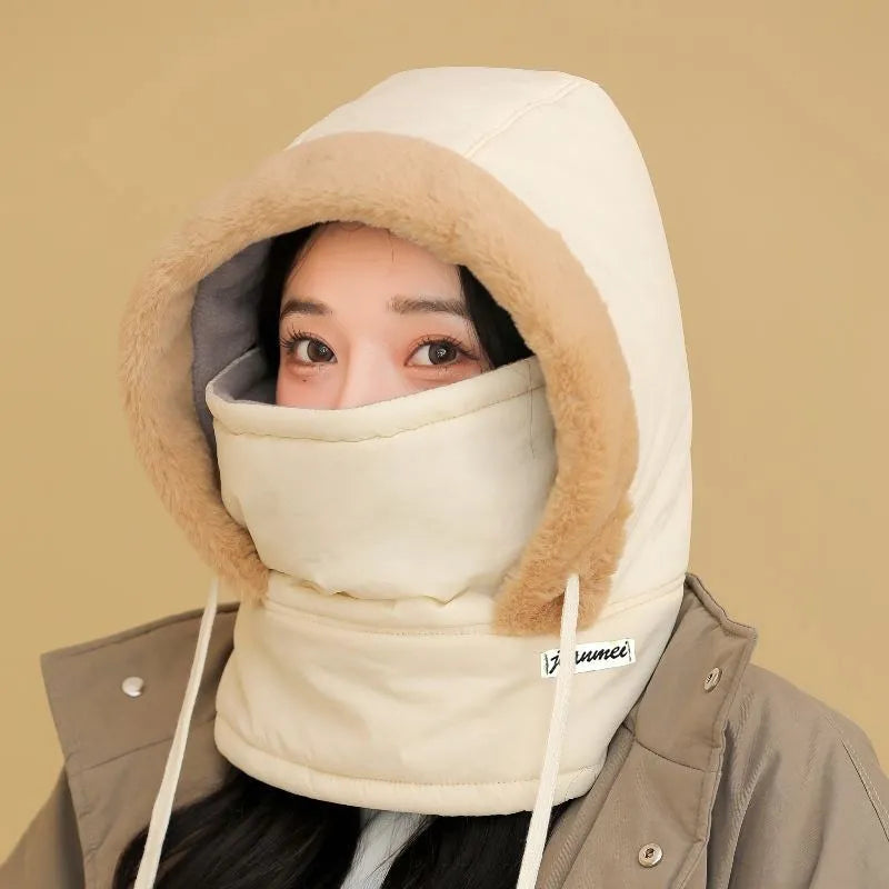 Plush-Lined Thermal Hat with Face Mask