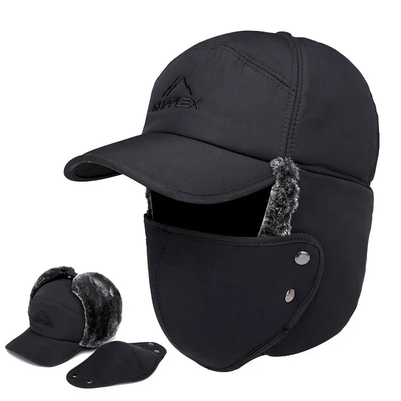 Men Winter Ear Flap Trapper Hat Face Mask Fur Aviator Thermal Warm Snow Ski Cap
