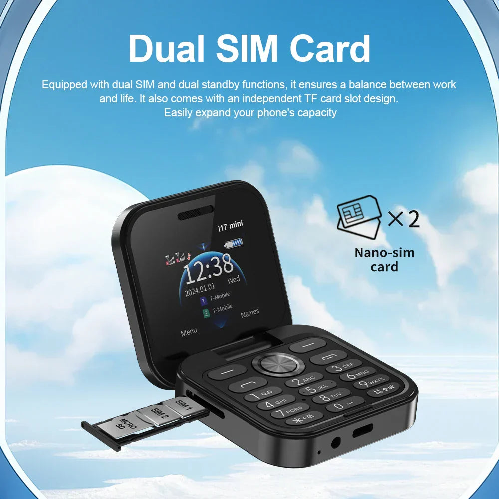 Mini Flip Mobile Phone 2 SIM Card Small Display Foldable Cell Phone 2
