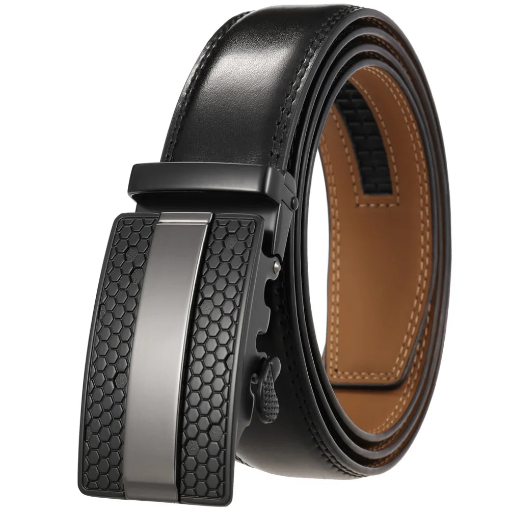 Leather Ratchet Belt With Adjustable Buckle