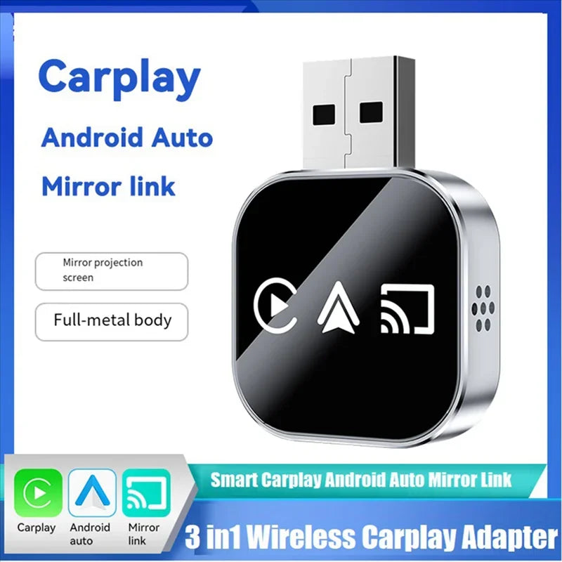2026 Upgrade 3 in 1 Screen Mirror iOS Phone, wired to wireless Carplay adapter