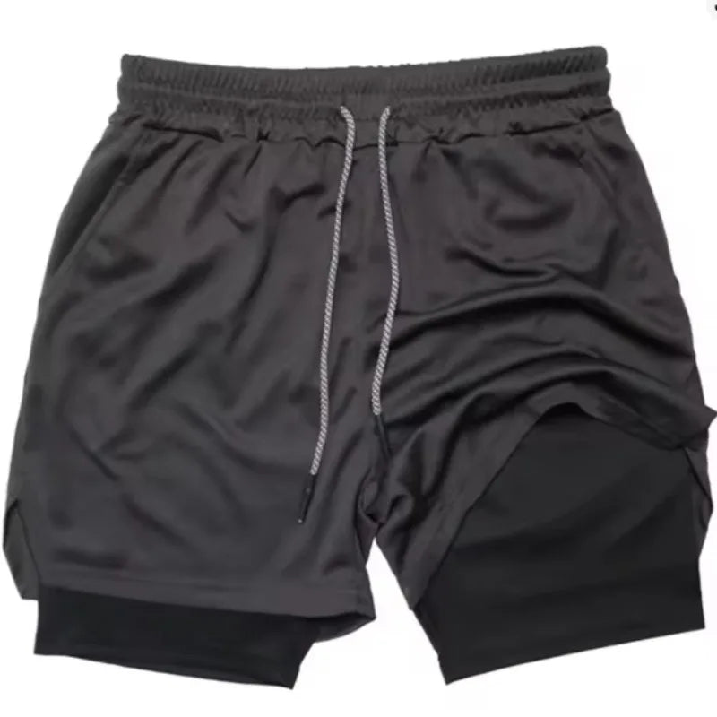 Men's 2 in 1 Stretch Active Quick Dry Gym Running Shorts With Liner