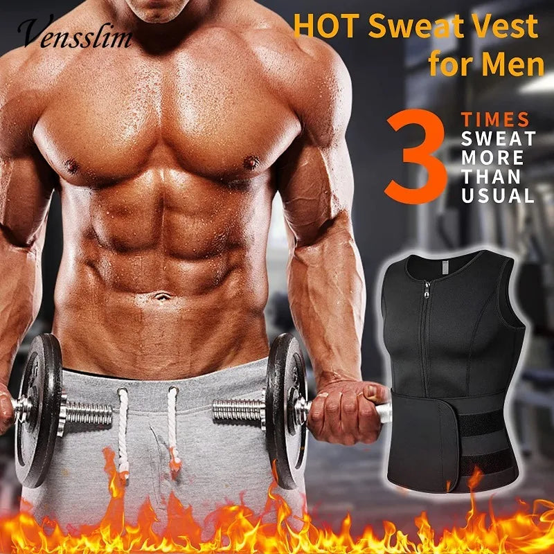 Men Body Shaper Sauna Vest Waist Trainer Double Belt