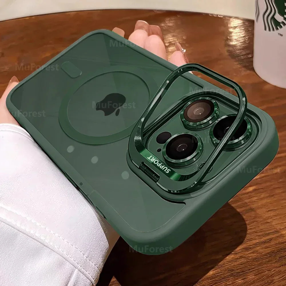 Clear Magnetic Case with Camera Kickstand for iPhone Compatible withMag Safe Military-Grade Protective Case CoverDrop Protection