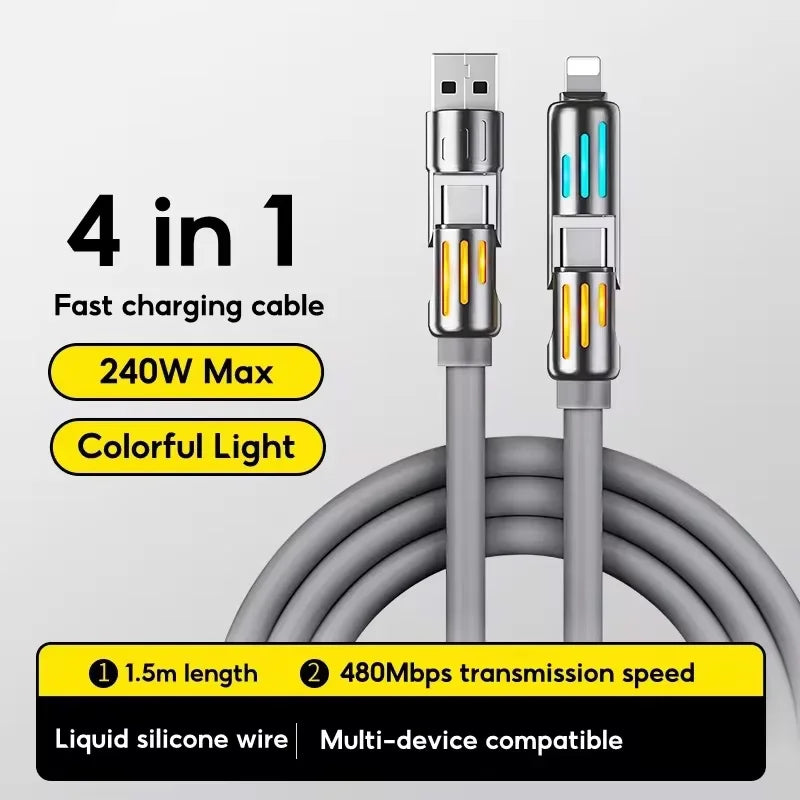 Mfish 240W 4-in-1 Universal Fast Charging Cable (+Free Storage Bag)