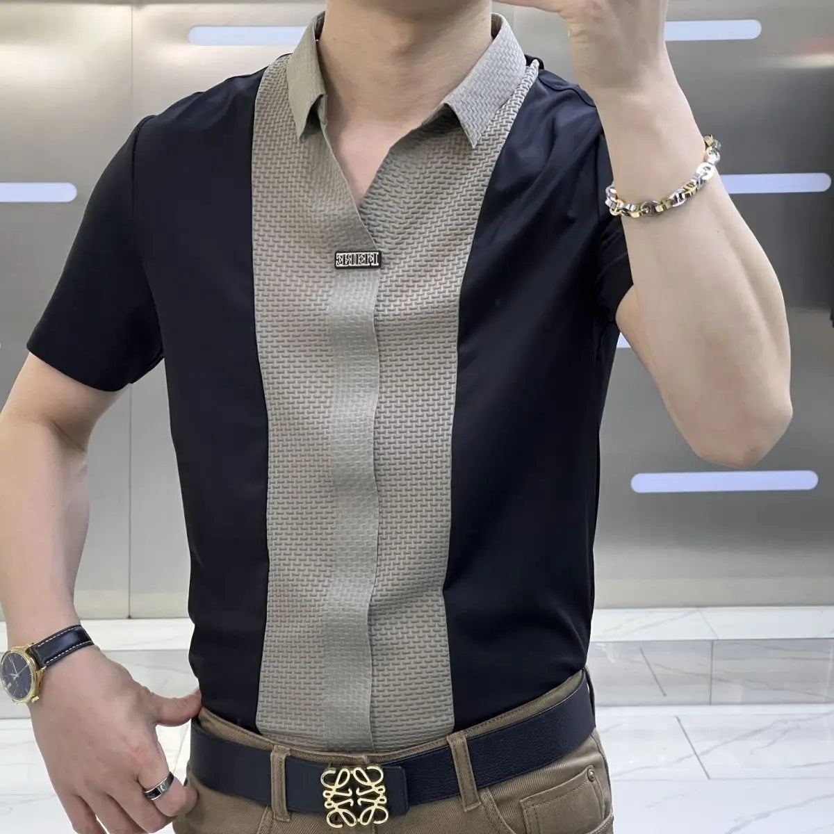 Men's Business Casual Patchwork Shirt