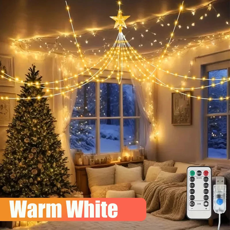 Waterproof Christmas Tree Waterfall Lights with Ring