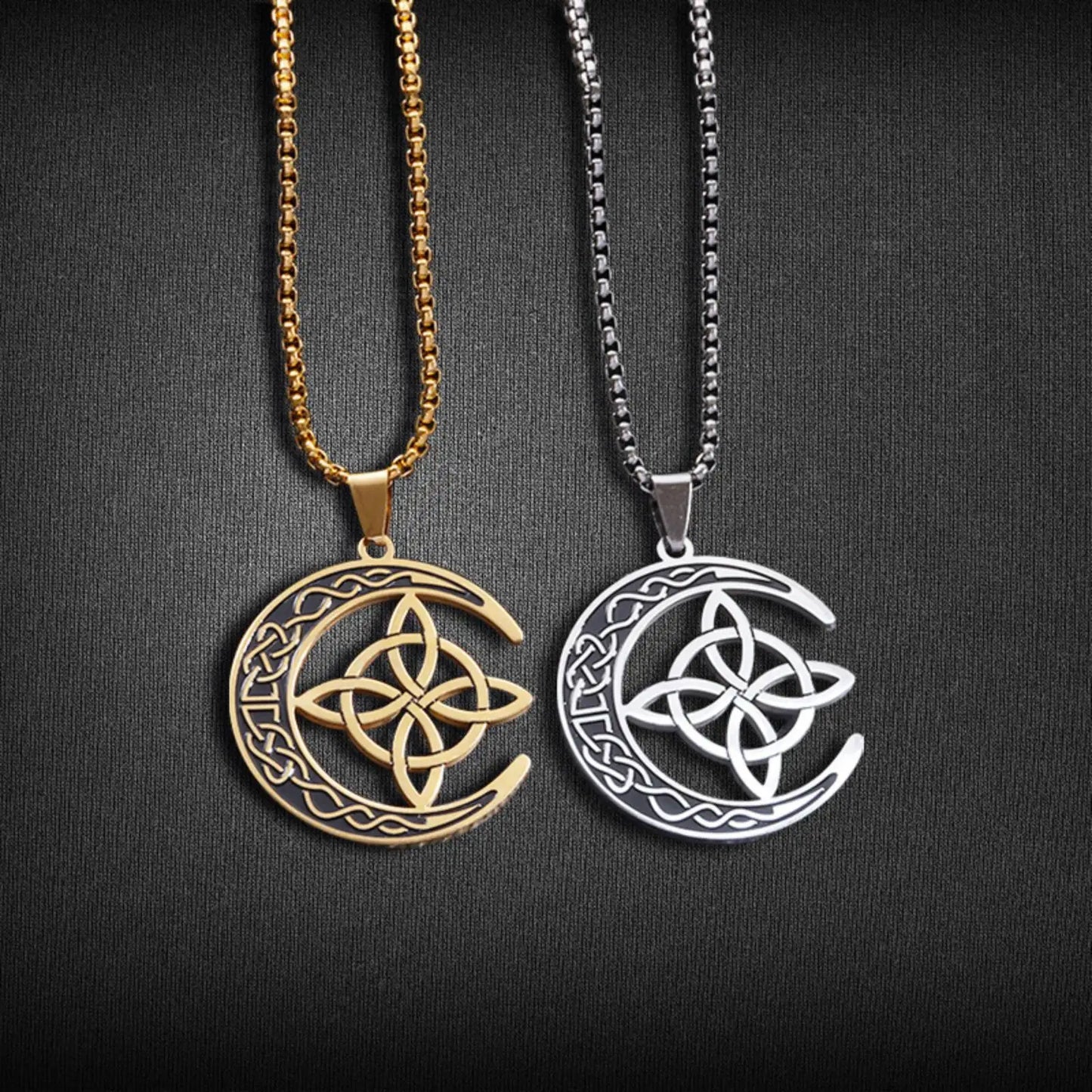 Celtic Knot Crescent Steel Pendant Necklace