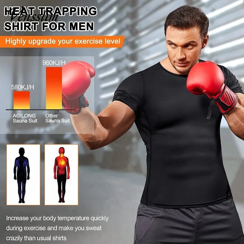 Men's Short Sleeve Sauna T-shirts, Sweat Enhancing Compression Tee
