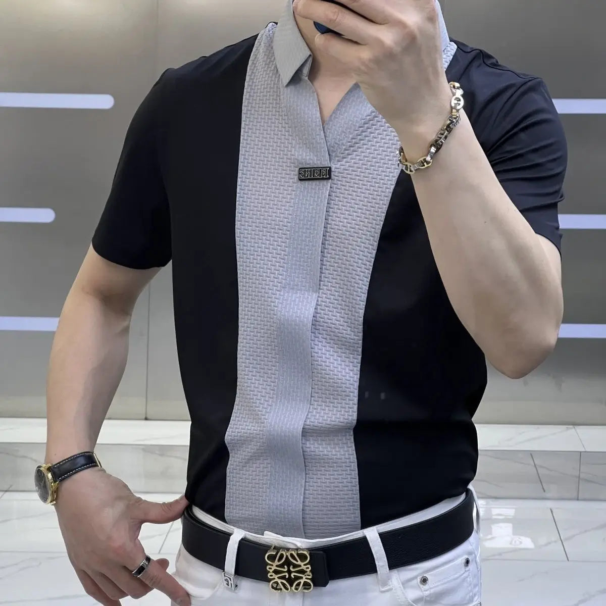 Men's Business Casual Patchwork Shirt