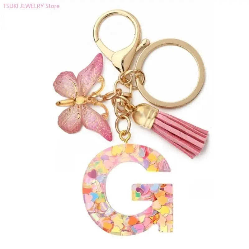 Butterfly Letter Keychain Tassel Design Vibrant Durable Lightweight Gift