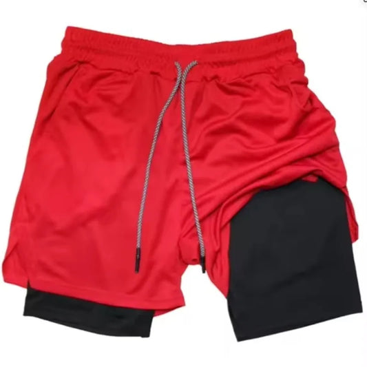 Men's 2 in 1 Stretch Active Quick Dry Gym Running Shorts With Liner