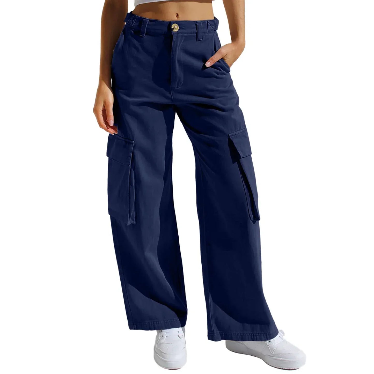 Linen-Blend Wide-Leg Cargo Pant