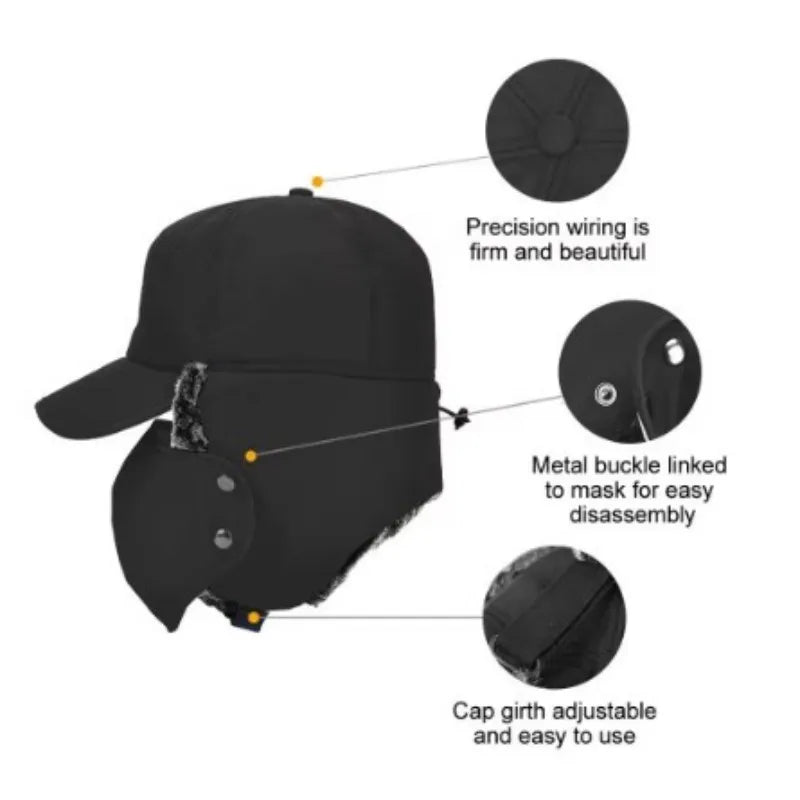 Men Winter Ear Flap Trapper Hat Face Mask Fur Aviator Thermal Warm Snow Ski Cap