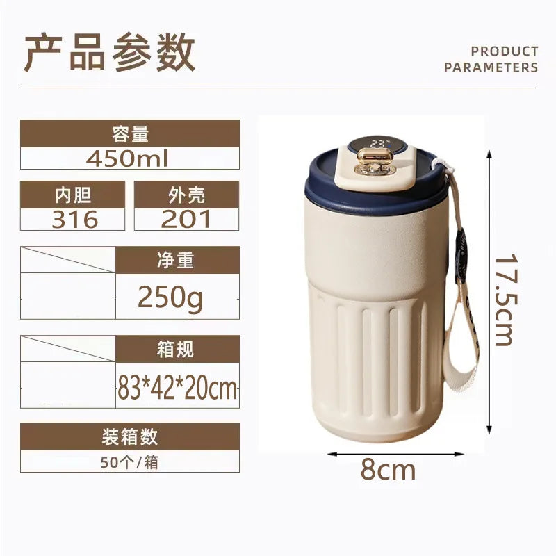 Led Temperature Display Coffee Mug Stainless Steel Thermos