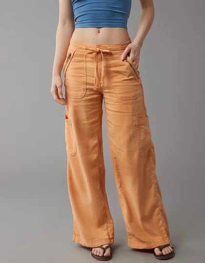 Linen-Blend Wide-Leg Cargo Pant