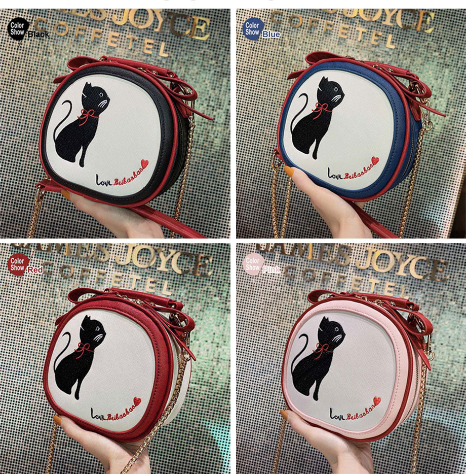 Women's Embroidery Cat Shoulder Bag - High Quality PU Leather Bag