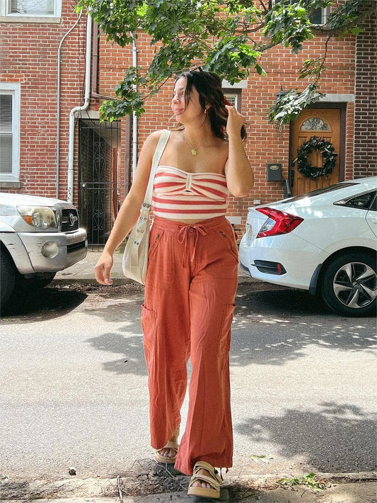 Linen-Blend Wide-Leg Cargo Pant