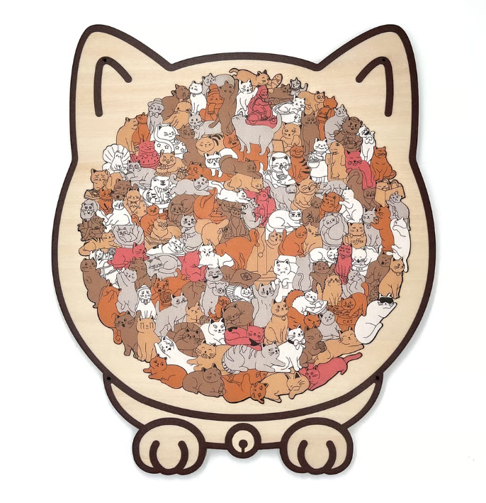 135-Piece Morandi-Colored Cat Shaped Wooden Jigsaw Puzzle
