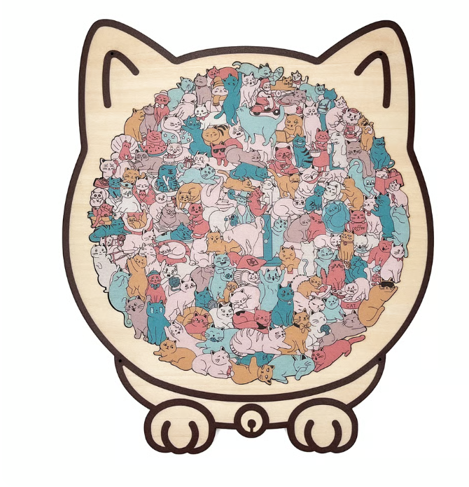135-Piece Morandi-Colored Cat Shaped Wooden Jigsaw Puzzle