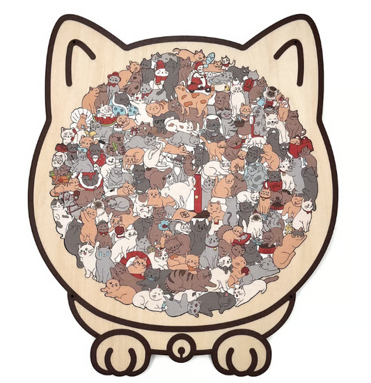 135-Piece Morandi-Colored Cat Shaped Wooden Jigsaw Puzzle