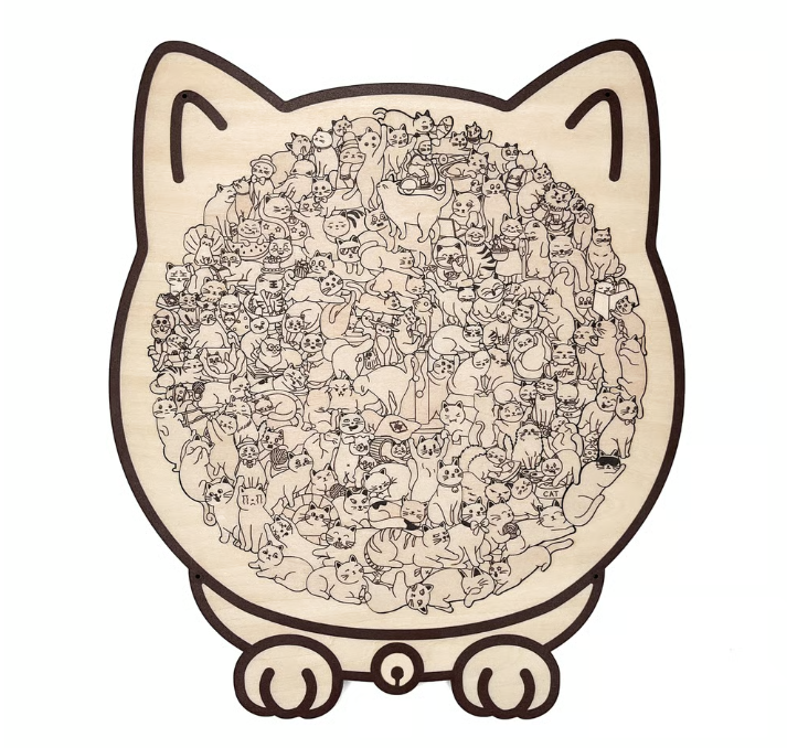 135-Piece Morandi-Colored Cat Shaped Wooden Jigsaw Puzzle