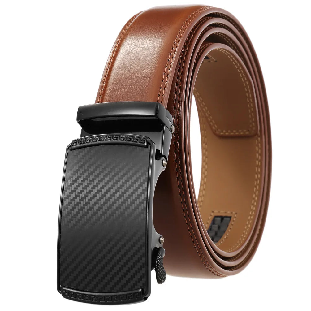 Leather Ratchet Belt With Adjustable Buckle