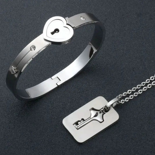 Lock Bracelet and Key Necklace Set