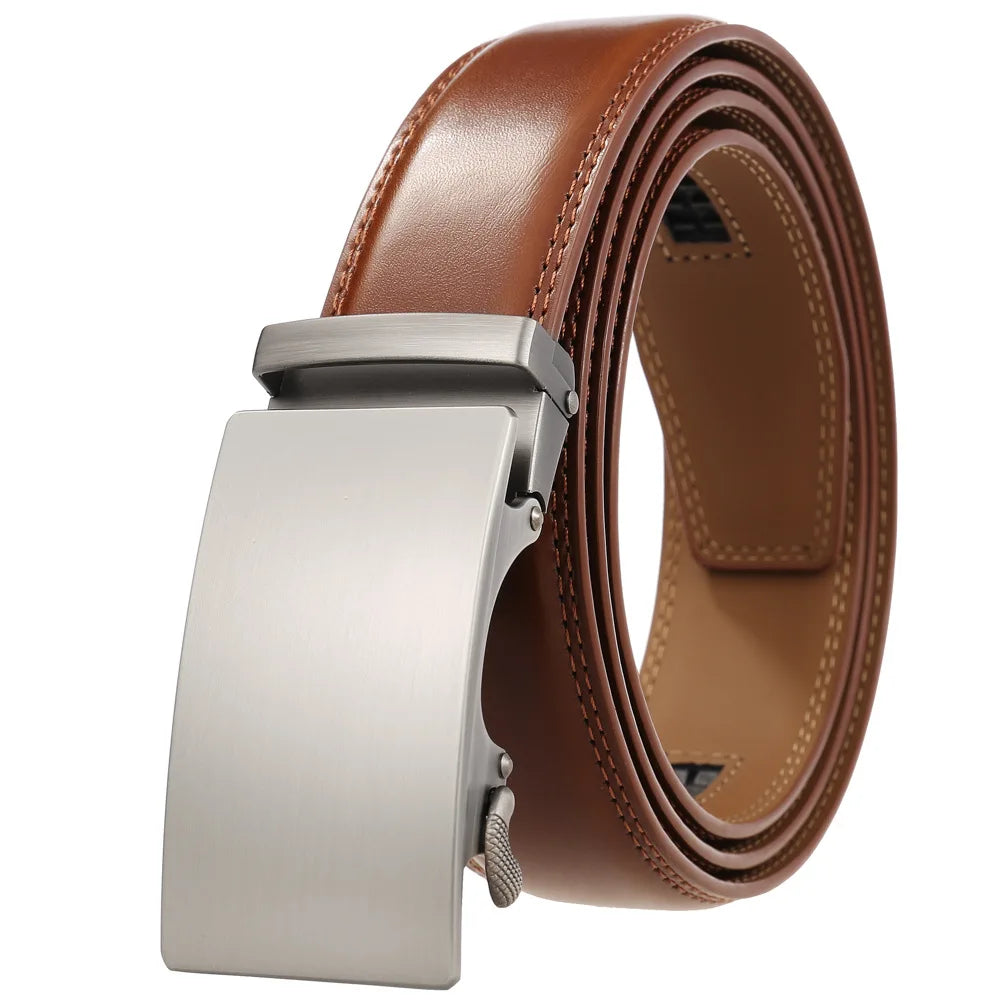Leather Ratchet Belt With Adjustable Buckle