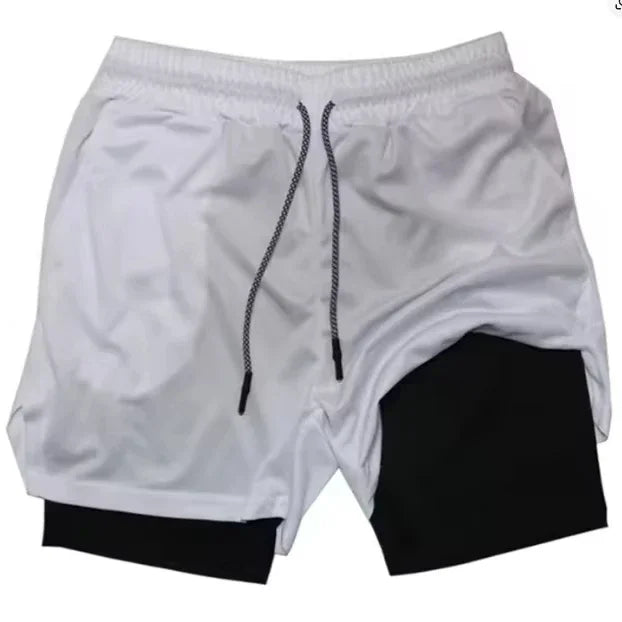Men's 2 in 1 Stretch Active Quick Dry Gym Running Shorts With Liner
