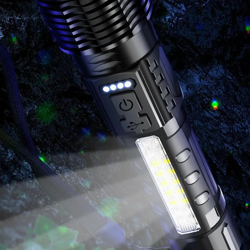 Outdoor Lighting: White Laser Flashlight with COB Side Warning Light