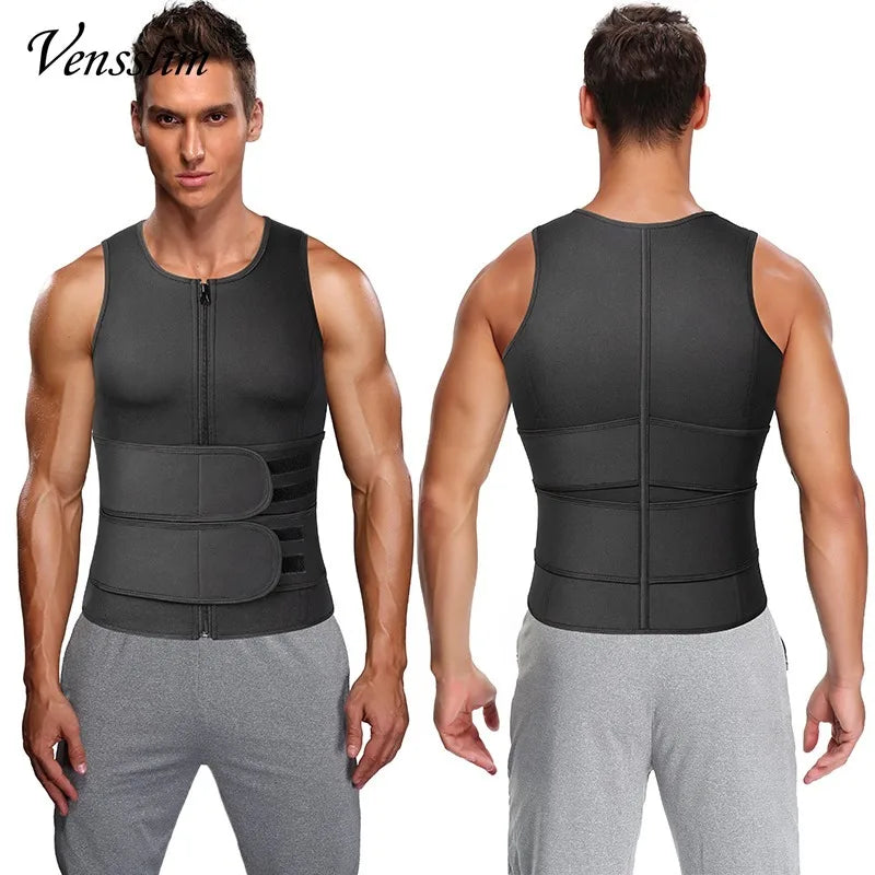Men Body Shaper Sauna Vest Waist Trainer Double Belt