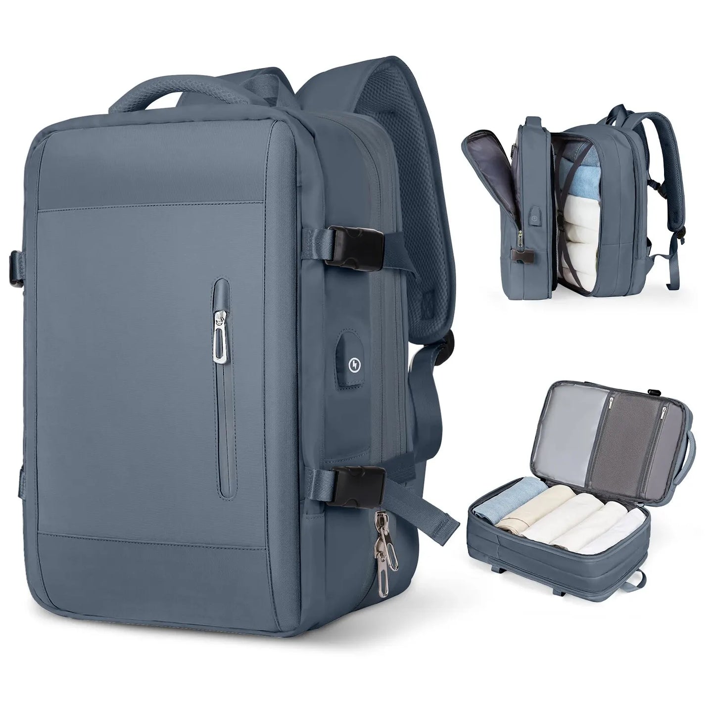 Grey Leather Waterproof Anti-Theft Business Backpack - Large Travel & Hiking Carry-On for Men