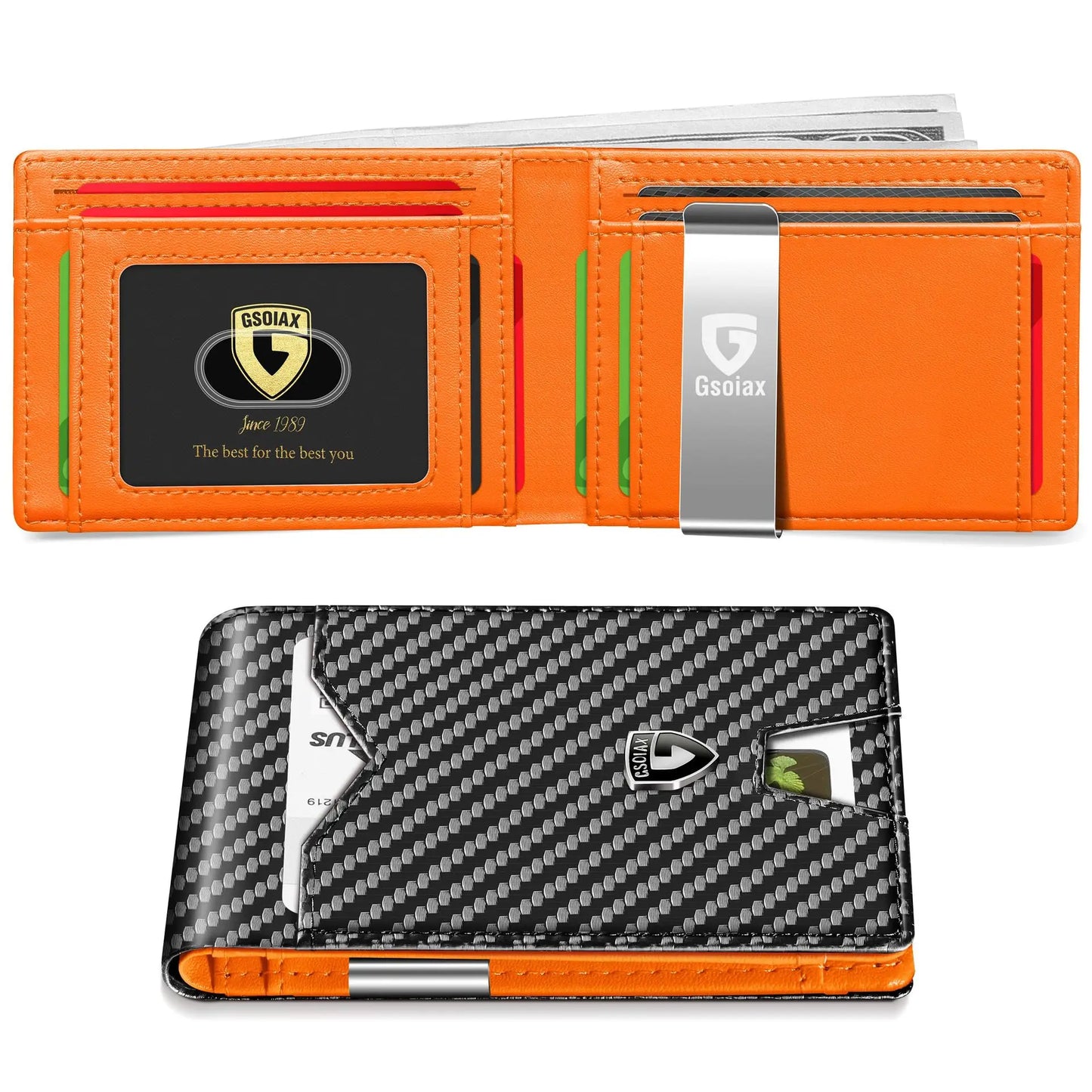 Men's Slim Blocking Wallet - Minimalist Carbon Fiber Bifold