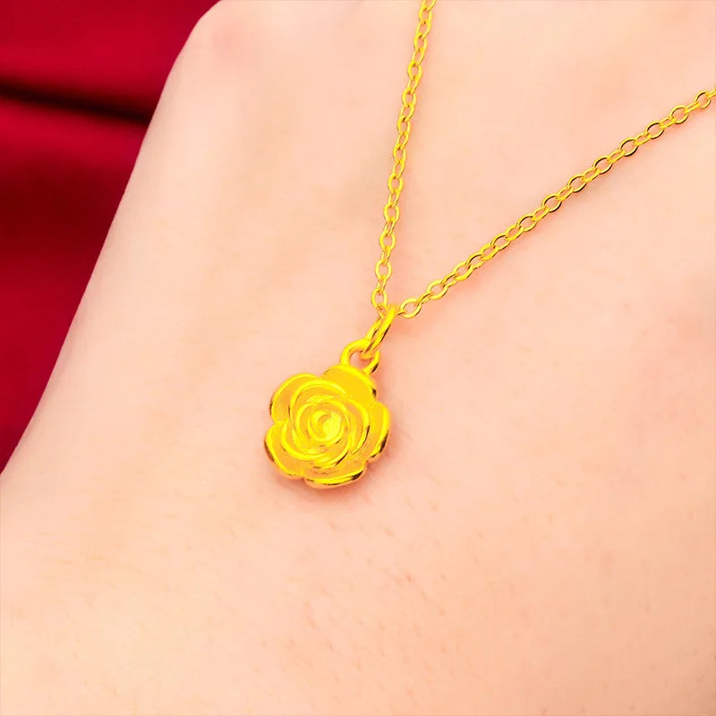 Luxury Rose Flower Pendant Necklace&Earring