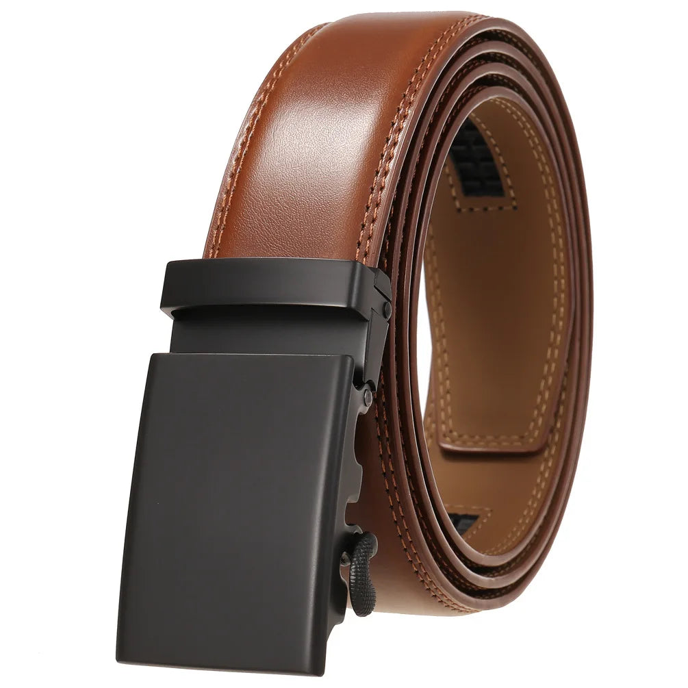 Leather Ratchet Belt With Adjustable Buckle