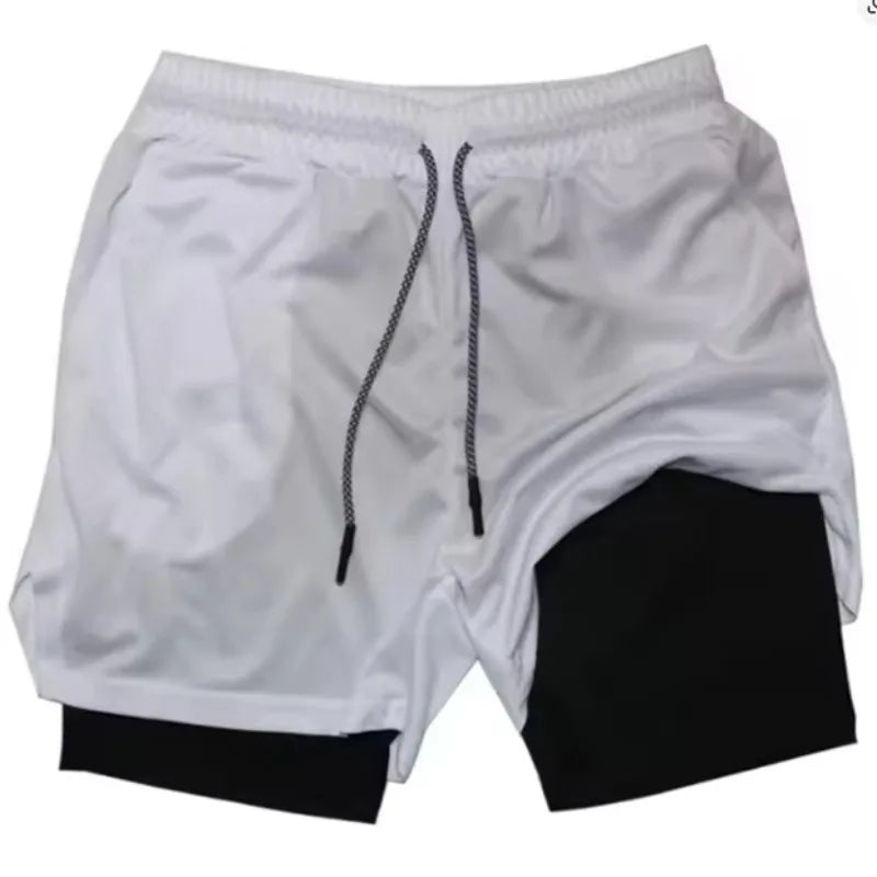 Men's 2 in 1 Stretch Active Quick Dry Gym Running Shorts With Liner