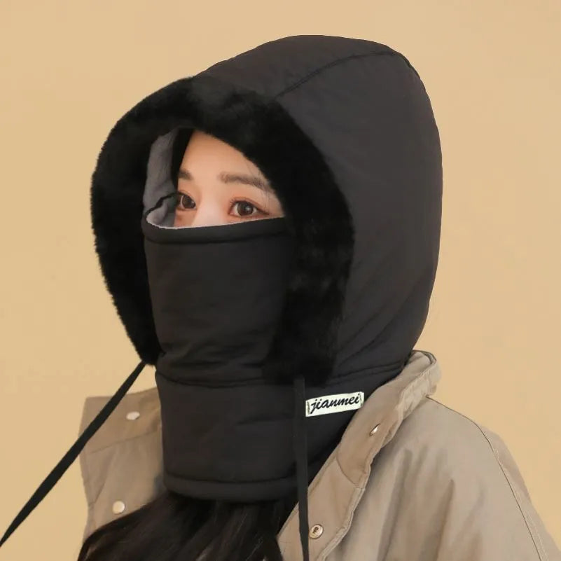 Plush-Lined Thermal Hat with Face Mask