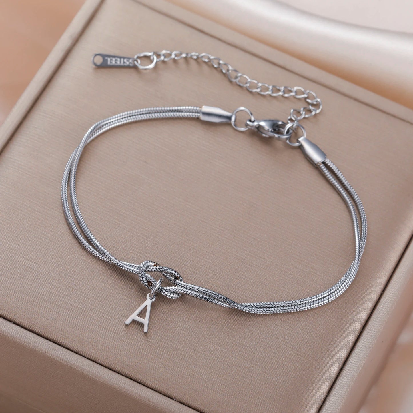 Cazador Love Knot A-Z Initial Letter Snake Chain