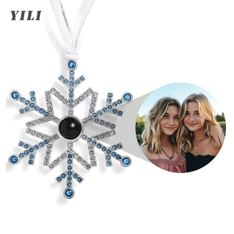 Personalized Pink Snowflake Photo Ornament Custom Projection Ornaments Christmas Gifts