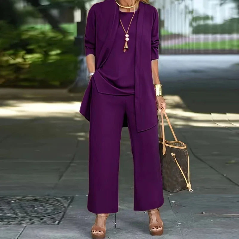 Elegant 3-piece Set Including Long Cardigan, Top and Pants