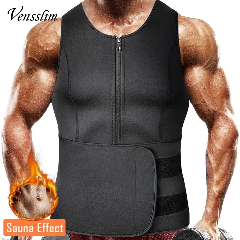 Men Body Shaper Sauna Vest Waist Trainer Double Belt