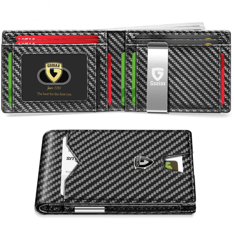 Men's Slim Blocking Wallet - Minimalist Carbon Fiber Bifold