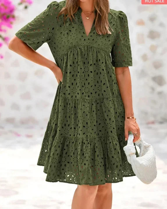 Women's Elegant Hollow Out Lace Ruffle Casual Mini Dress