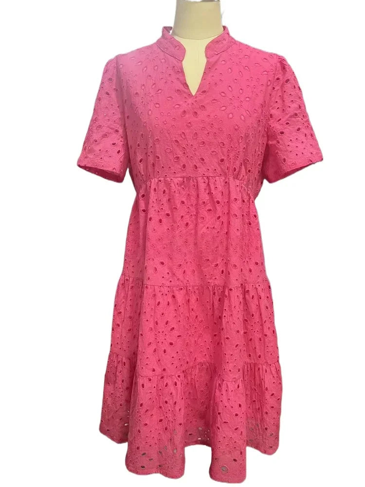 Women's Elegant Hollow Out Lace Ruffle Casual Mini Dress