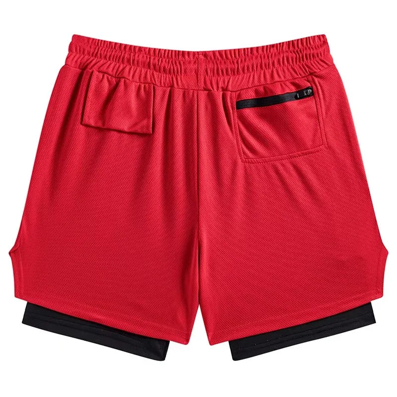 Men's 2 in 1 Stretch Active Quick Dry Gym Running Shorts With Liner
