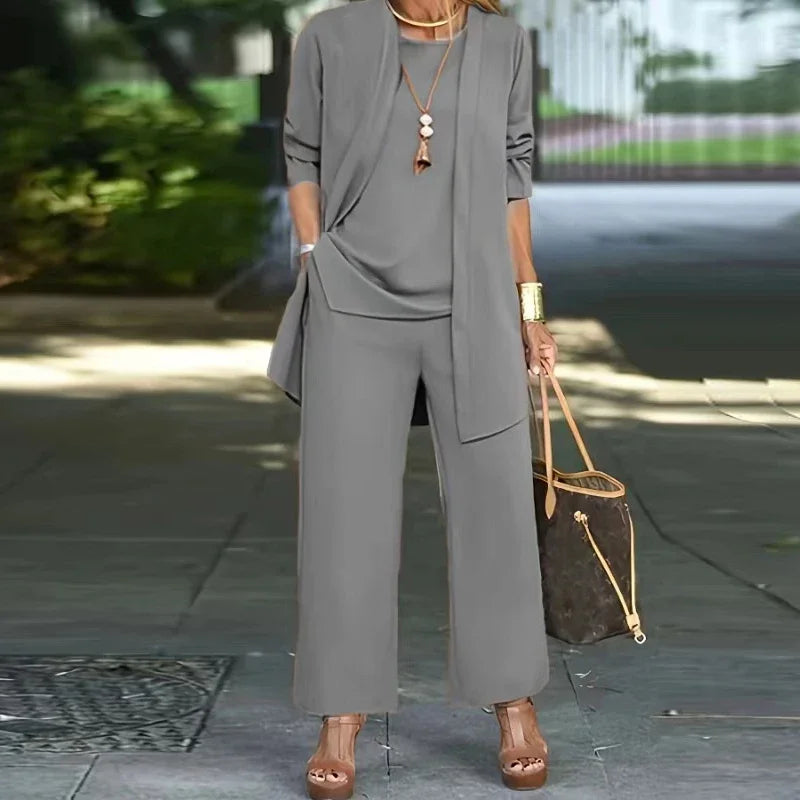 Elegant 3-piece Set Including Long Cardigan, Top and Pants